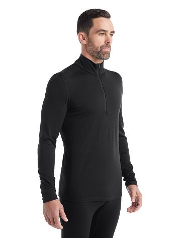 Men's Icebreaker Merino 200 Oasis Long Sleeve Half Zip Thermal Top Base Layers Black | CA 1586HAPK